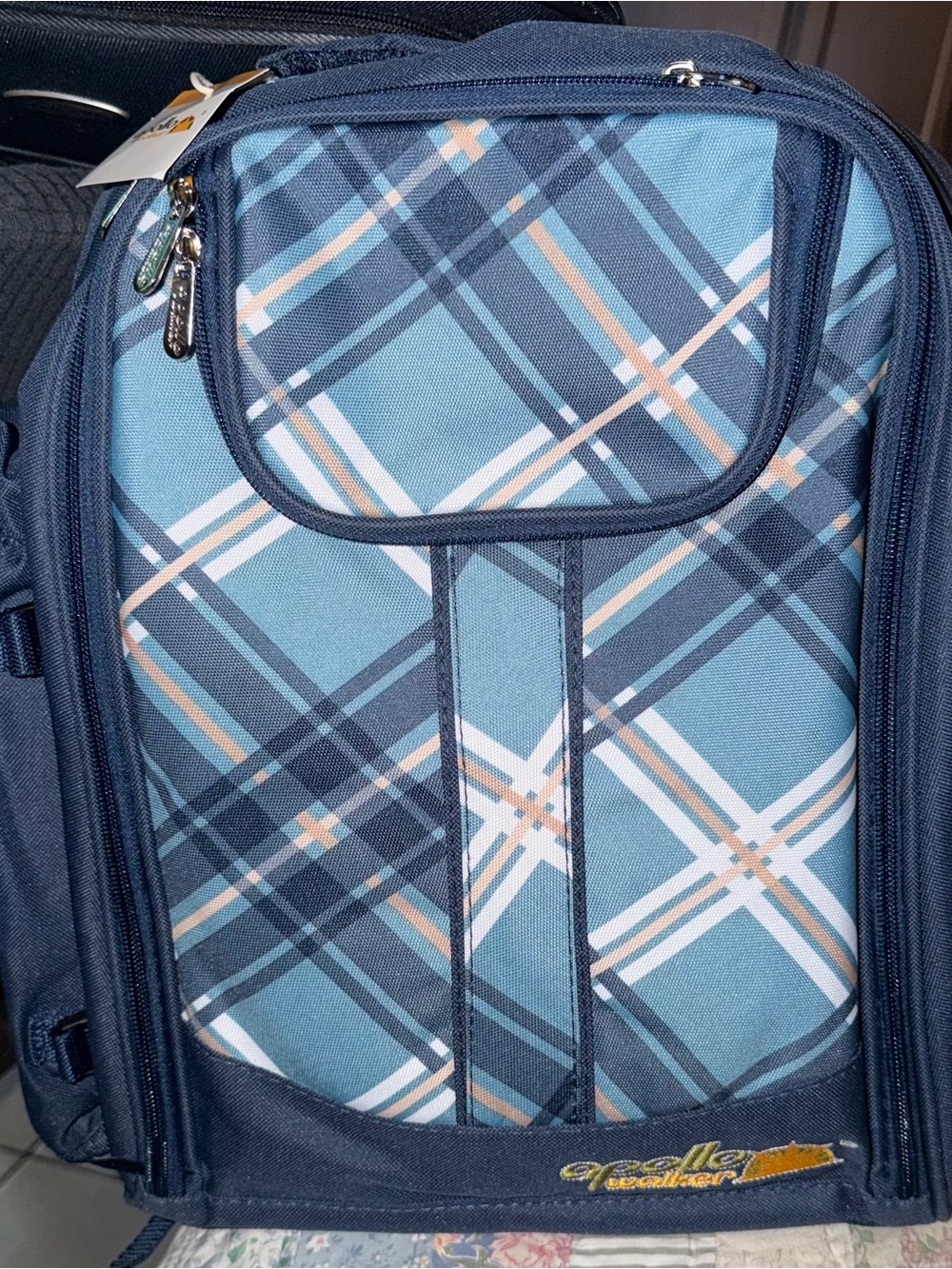 Apollo Navy Plaid Travel Backpack